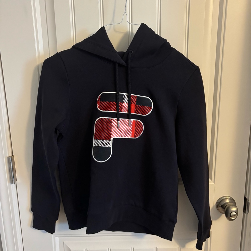 Fila Black Hoodie with Red and White Logo Kid's size Large